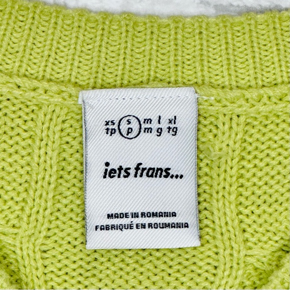 iets frans Cable Knit Sweater Vest size Small Y2K fitted Chartreuse Green - Picture 3 of 8